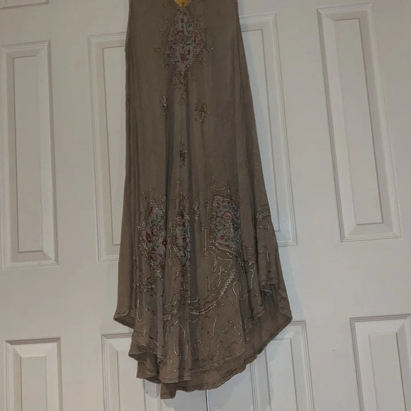 Vintage style Beige cotton flowy embroidered  sleeveless dress free size - Picture 5 of 11